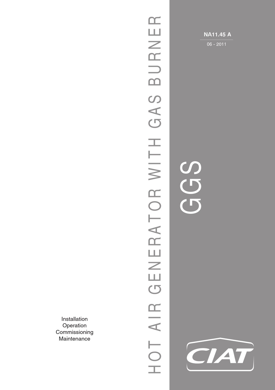 CIAT GGS A050 CH 45 INSTALLATION, OPERATION, COMMISSIONING, MAINTENANCE