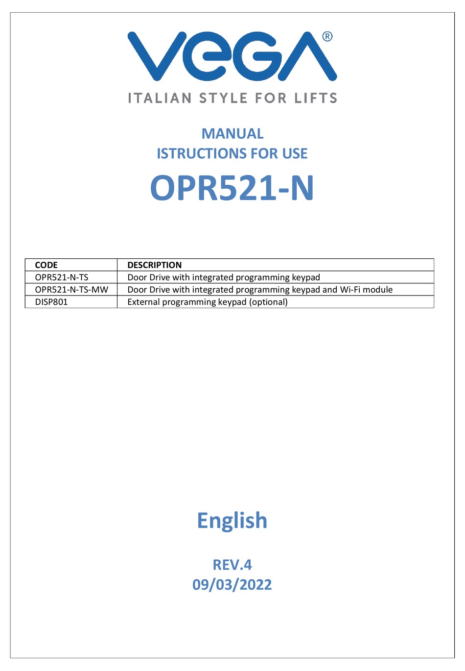 VEGA OPR521NTS MANUAL Pdf Download ManualsLib