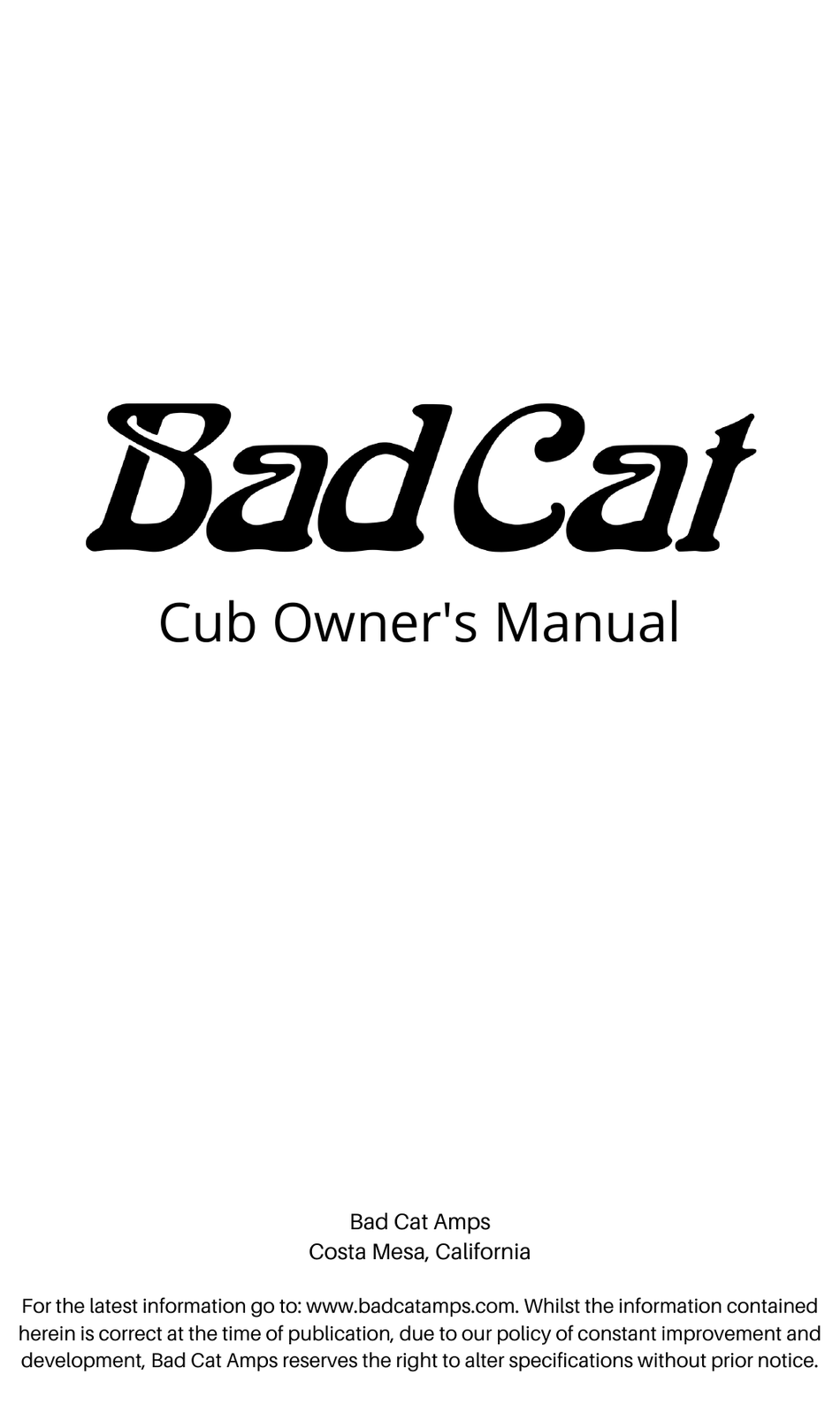 BAD CAT CUB OWNER'S MANUAL Pdf Download ManualsLib
