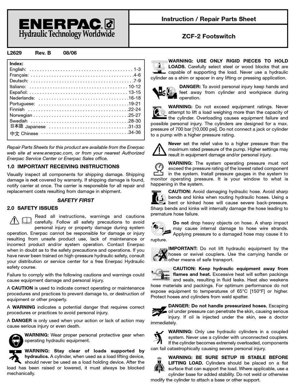 ENERPAC ZCF-2 INSTRUCTION AND REPAIR PARTS SHEET Pdf Download | ManualsLib