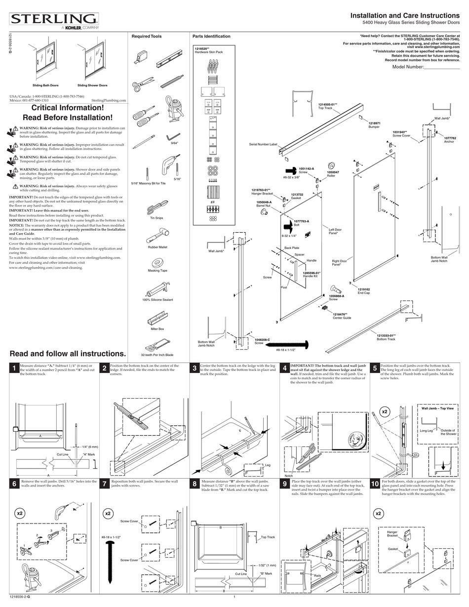 KOHLER STERLING 5400 SERIES INSTALLATION AND CARE INSTRUCTIONS Pdf