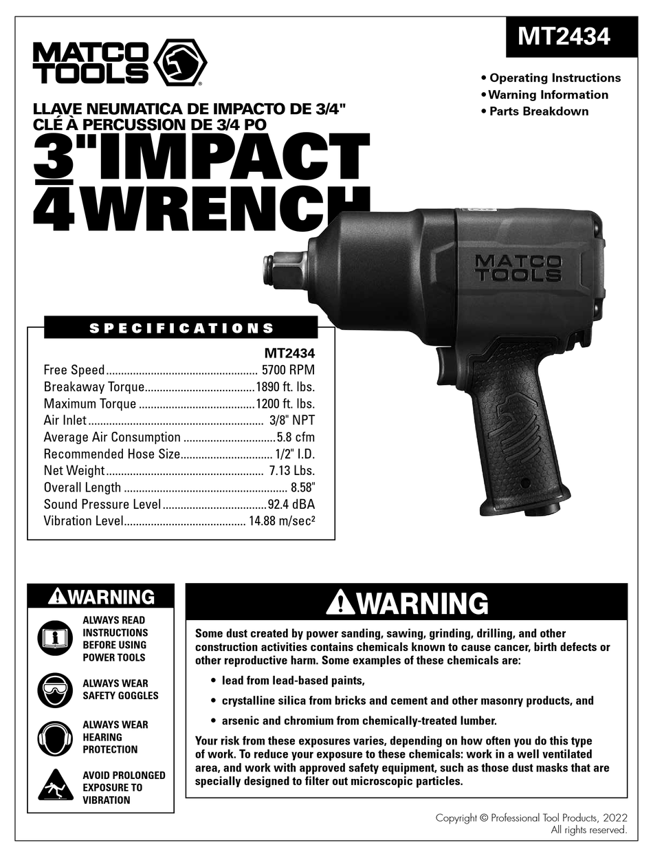 MATCO TOOLS MT2434 MANUAL Pdf Download ManualsLib