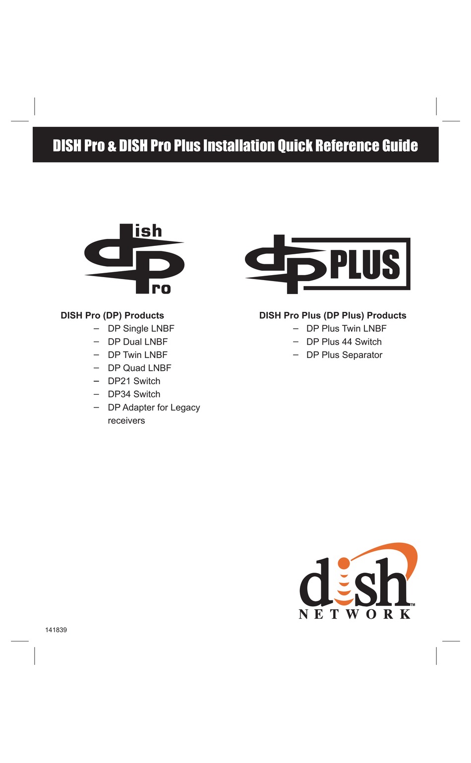 DISH NETWORK DISH PRO INSTALLATION QUICK REFERENCE MANUAL Pdf Download