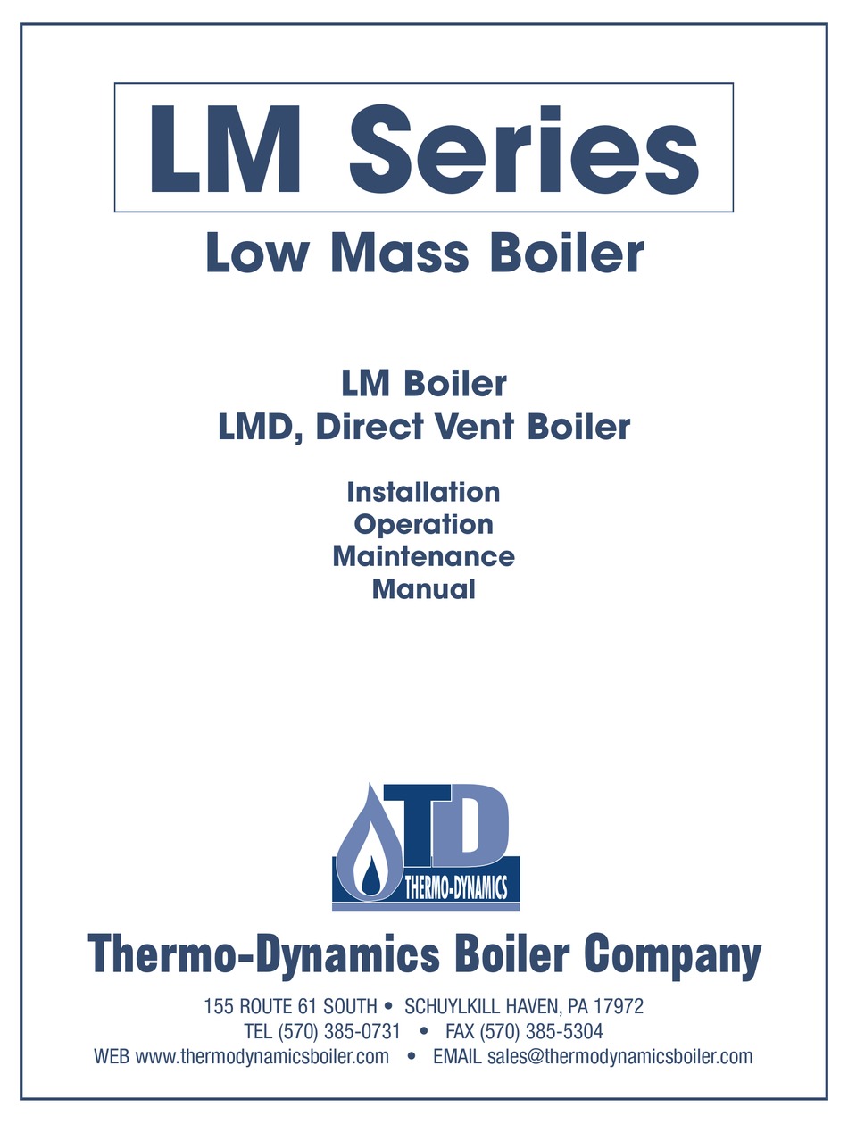 THERMODYNAMICS BOILER LM SERIES INSTALLATION, OPERATION & MAINTENANCE