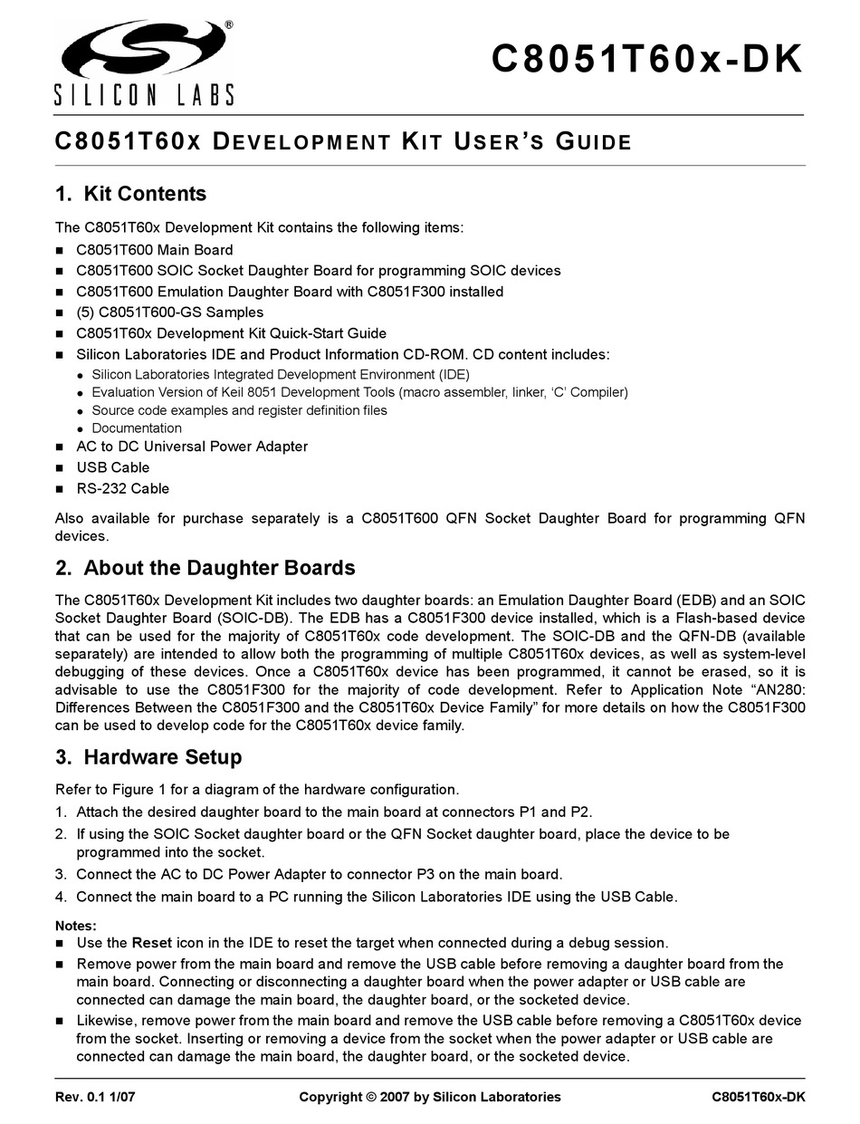 SILICON LABORATORIES C8051T60X-DK USER MANUAL Pdf Download | ManualsLib