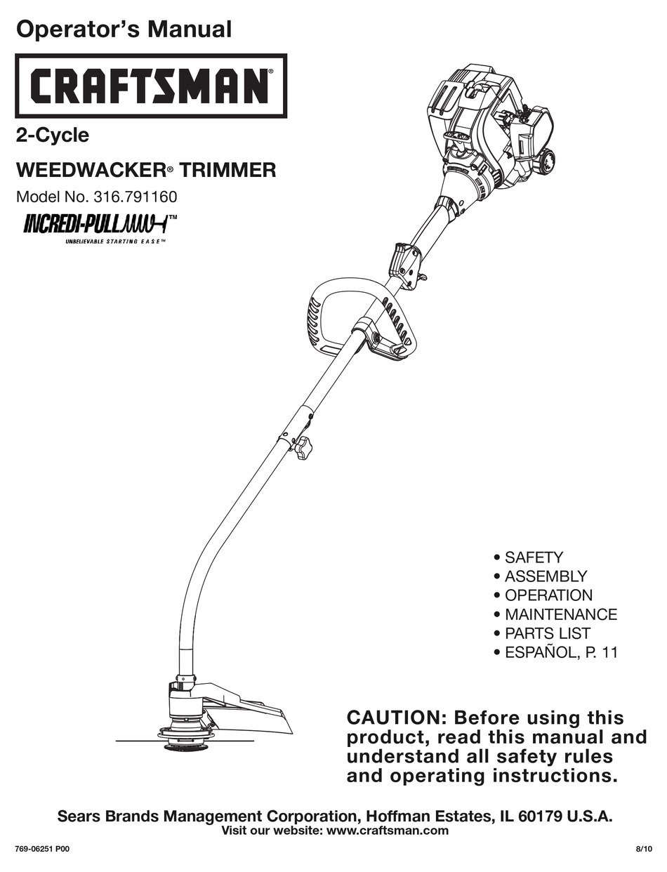 CRAFTSMAN INCREDIPULL 316.791160 OPERATOR'S MANUAL Pdf Download