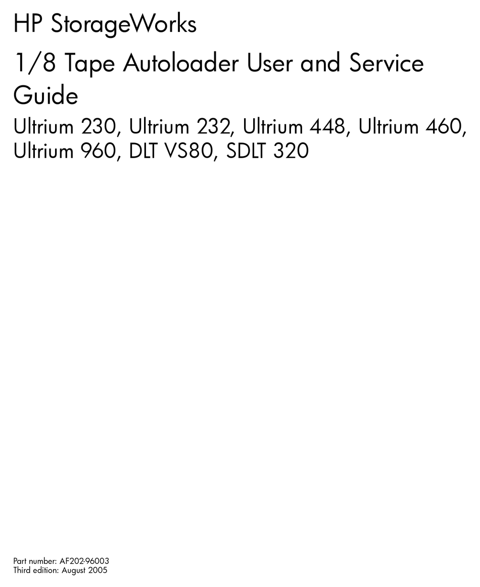 HP STORAGEWORKS ULTRIUM 230 USER'S AND SERVICE MANUAL Pdf Download