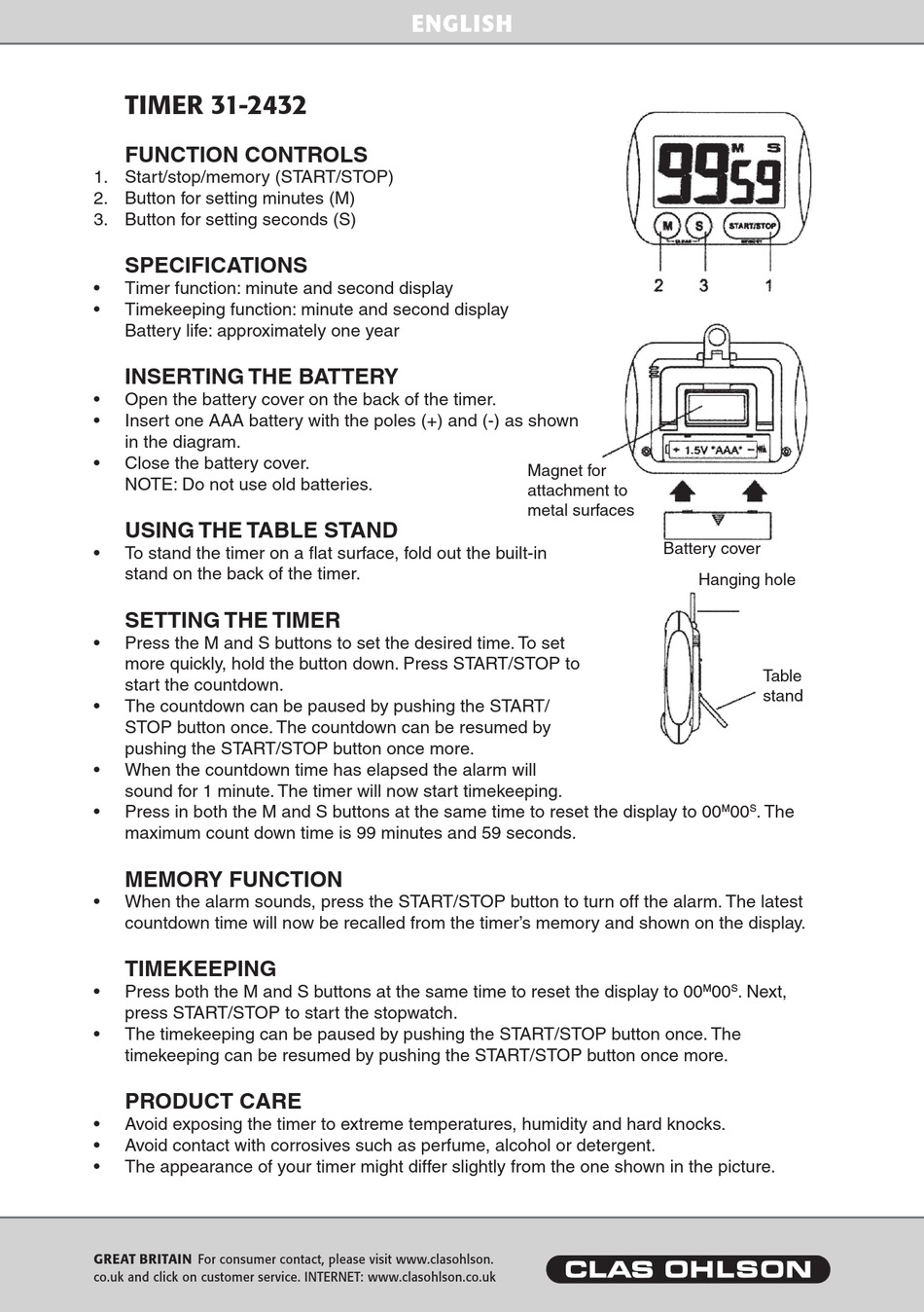 CLAS OHLSON 312432 INSTRUCTIONS Pdf Download ManualsLib