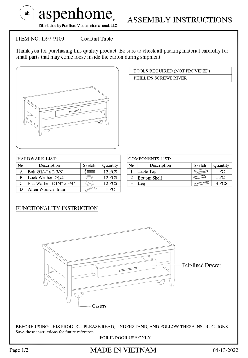 ASPENHOME I5979100 ASSEMBLY INSTRUCTIONS Pdf Download ManualsLib