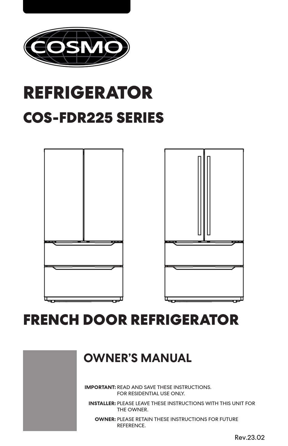 COSMO COSFDR225 SERIES OWNER'S MANUAL Pdf Download ManualsLib