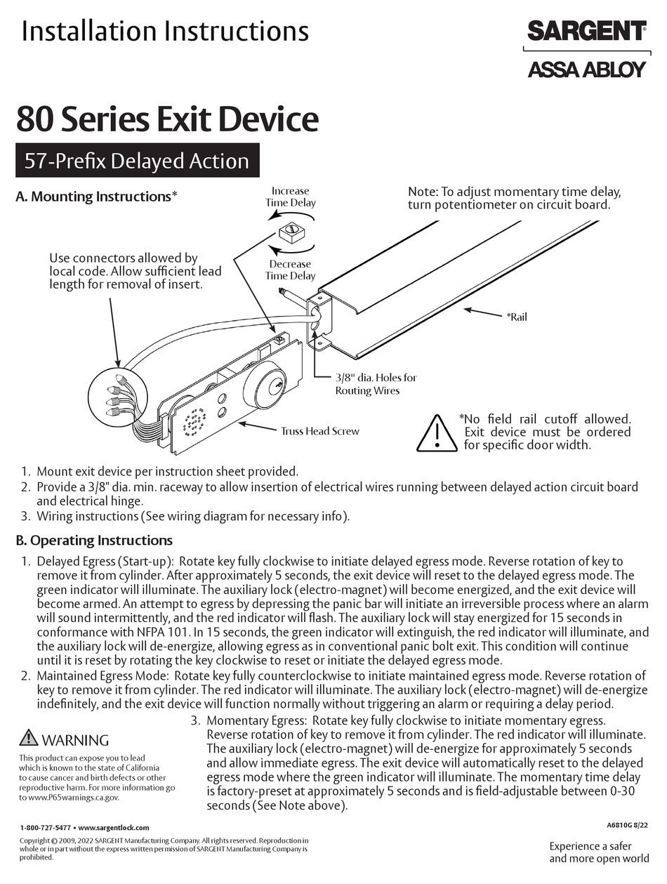 ASSA ABLOY SARGENT 80 SERIES INSTALLATION INSTRUCTIONS Pdf Download ...