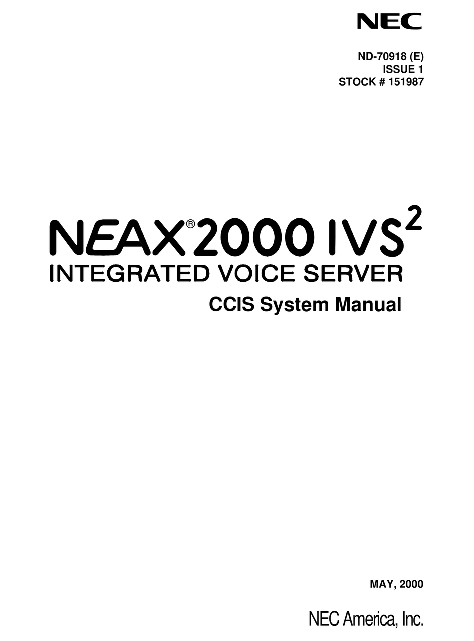 Nec Neax 2000 Ivs 2 System Manual Pdf Download Manualslib