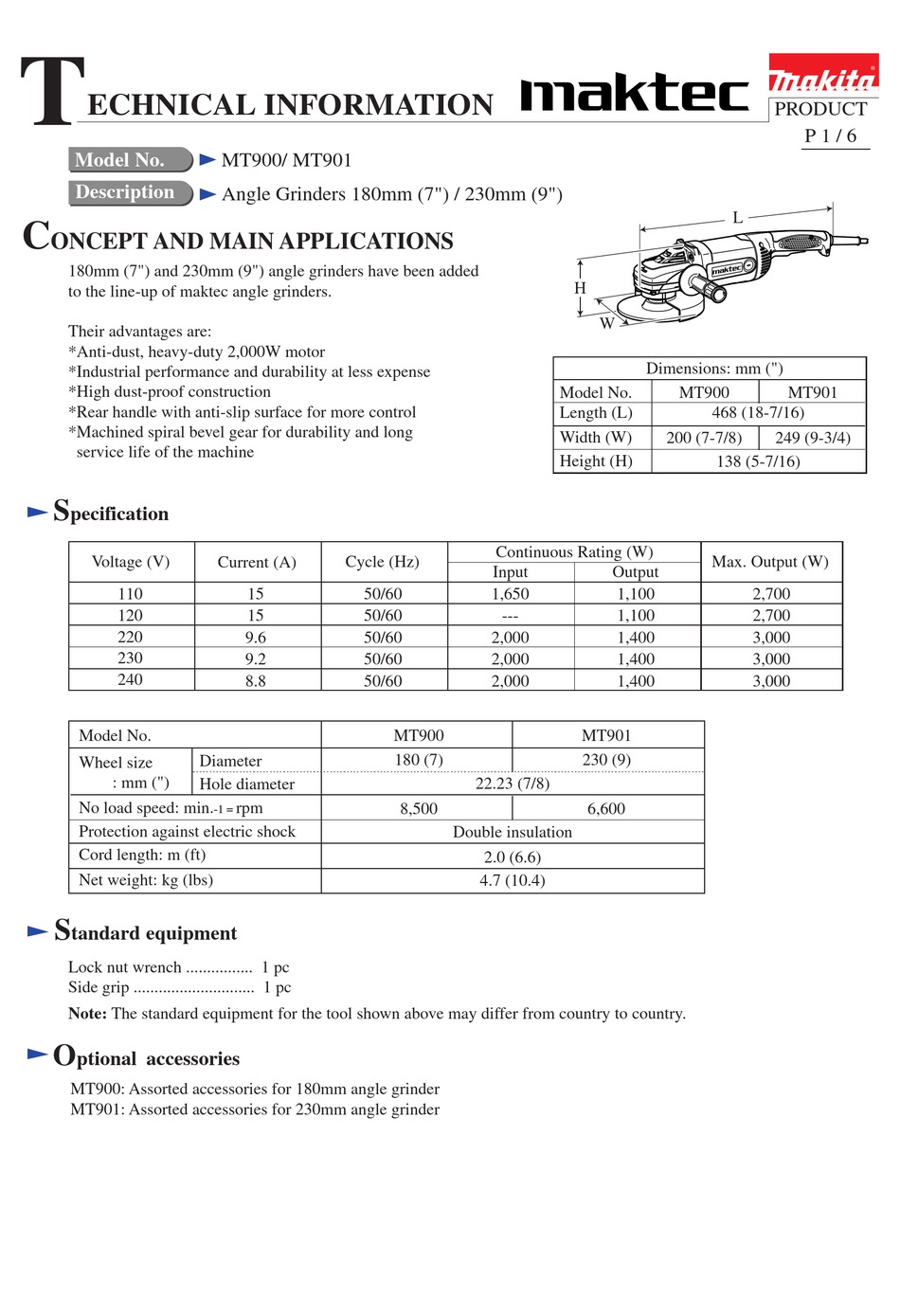 Makita Maktec Mt Technical Information Pdf Download Manualslib