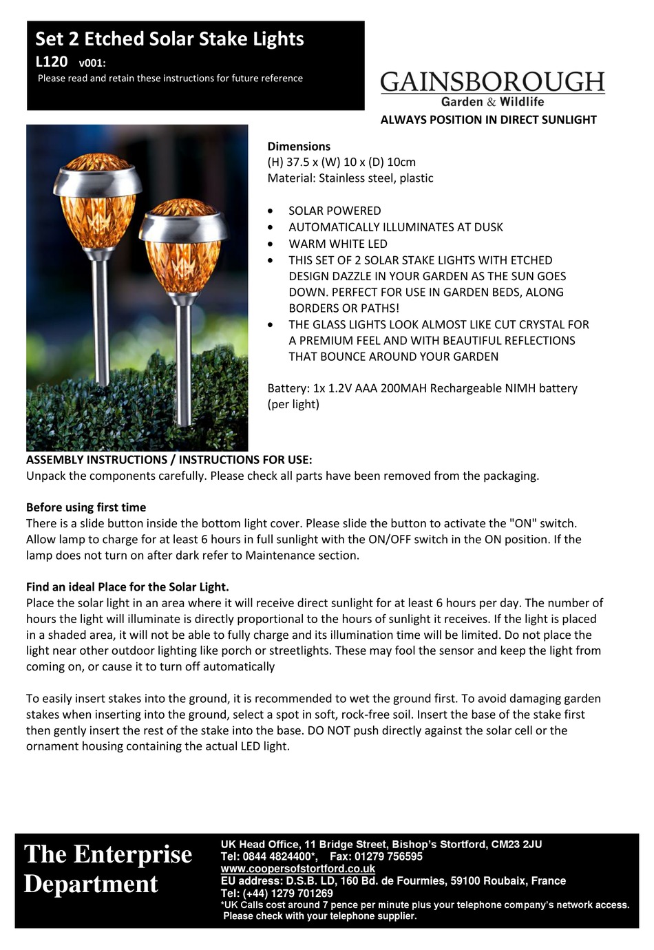 GAINSBOROUGH L120 INSTRUCTIONS Pdf Download ManualsLib