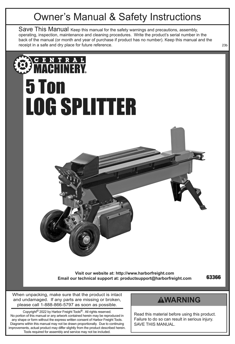 CENTRAL MACHINERY 63366 OWNER'S MANUAL & SAFETY INSTRUCTIONS Pdf
