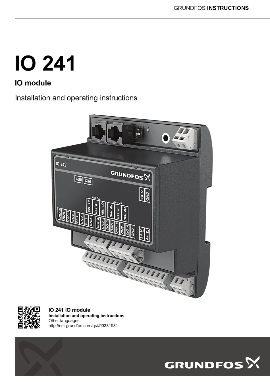 GRUNDFOS IO 241 INSTALLATION AND OPERATING INSTRUCTIONS MANUAL Pdf