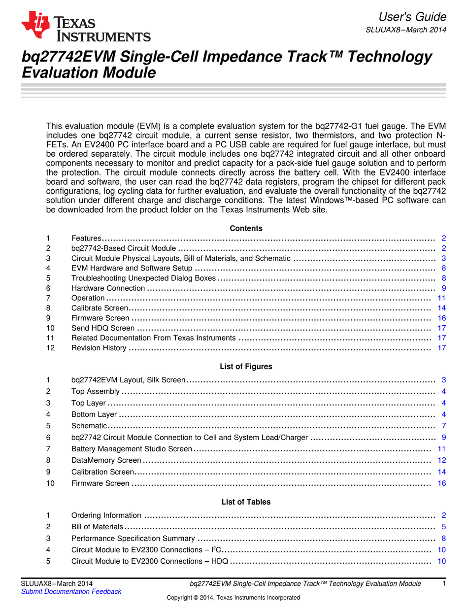 TEXAS INSTRUMENTS BQ27742EVM USER MANUAL Pdf Download ManualsLib
