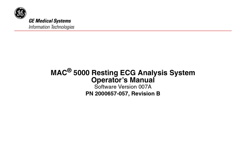 GE MAC 5000 OPERATOR'S MANUAL Pdf Download | ManualsLib