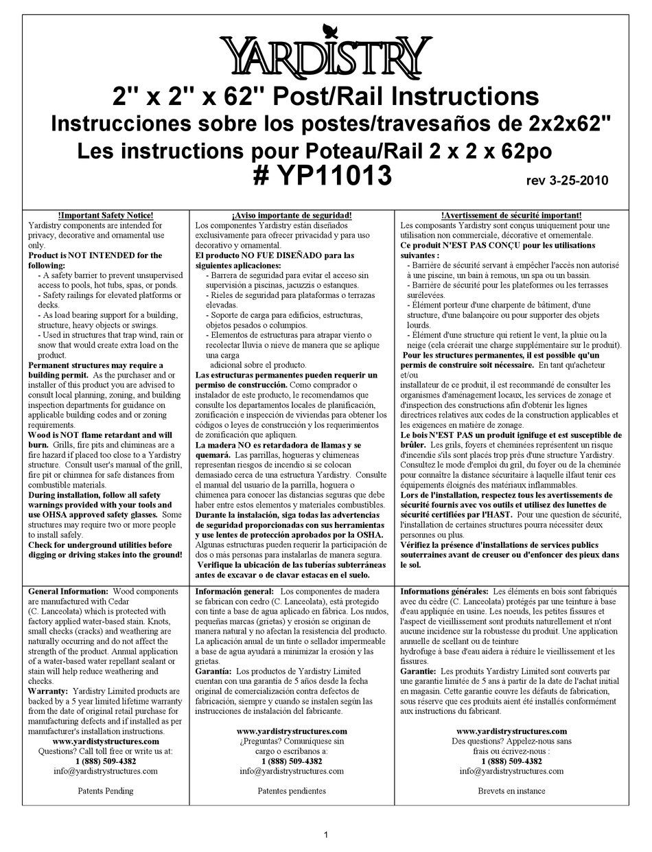 YARDISTRY YP11013 ASSEMBLE INSTRUCTIONS Pdf Download ManualsLib