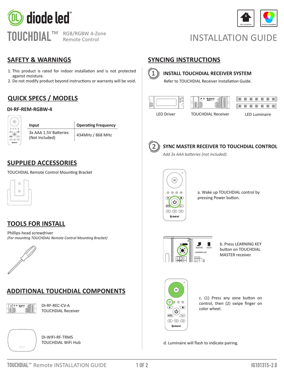 DIODE LED TOUCHDIAL INSTALLATION MANUAL Pdf Download ManualsLib