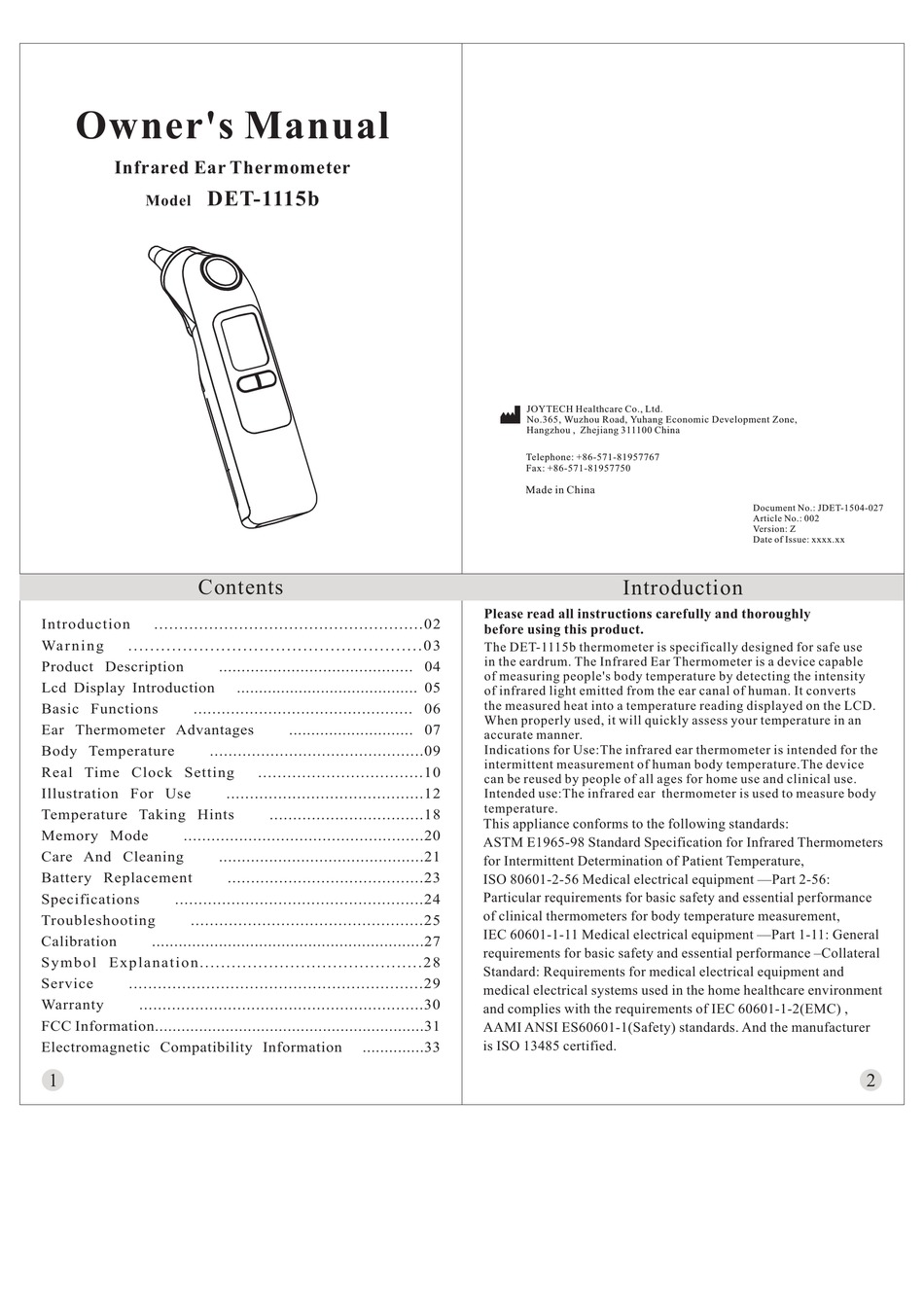 JOYTECH DET-1115B OWNER'S MANUAL Pdf Download | ManualsLib