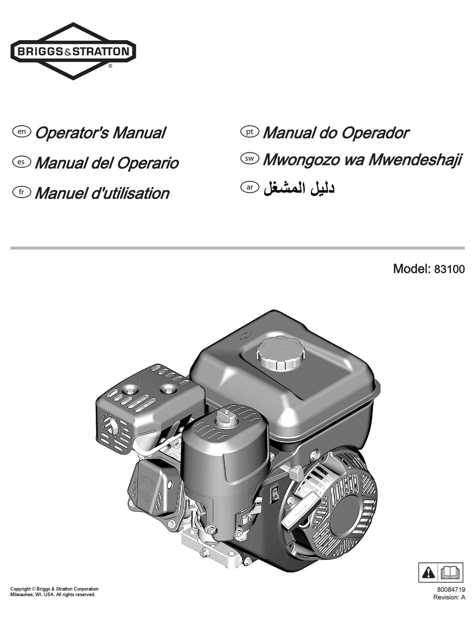 BRIGGS & STRATTON 83100 OPERATOR'S MANUAL Pdf Download | ManualsLib