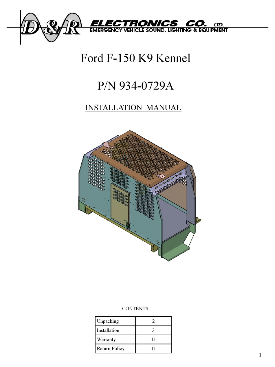 D&R ELECTRONICS FORD F150 K9 KENNEL INSTRUCTION MANUAL Pdf Download