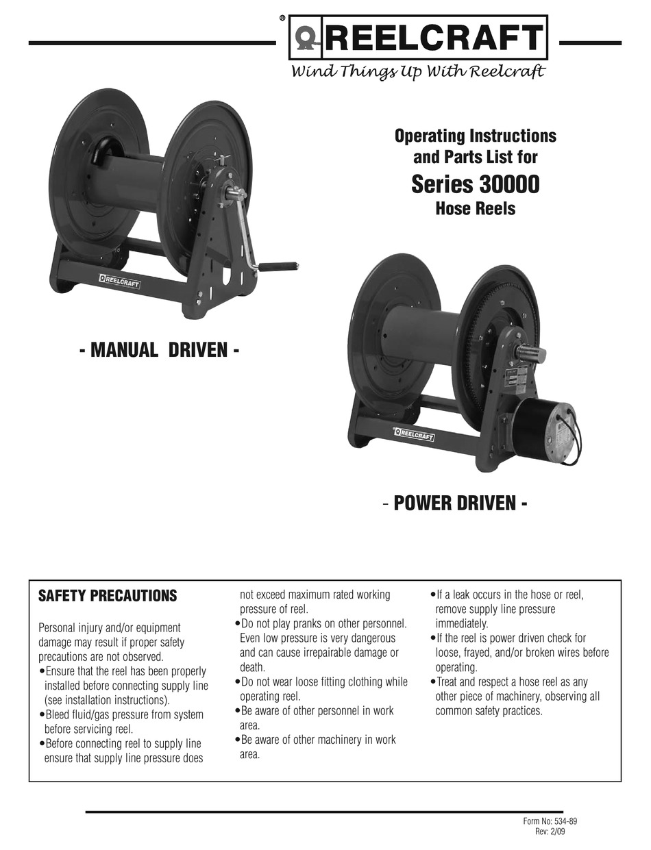 REELCRAFT 30000 SERIES OPERATING INSTRUCTIONS MANUAL Pdf Download