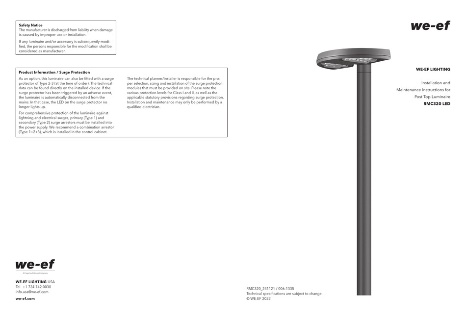 WE-EF RMC320 LED INSTALLATION AND MAINTENANCE INSTRUCTIONS Pdf Download ...