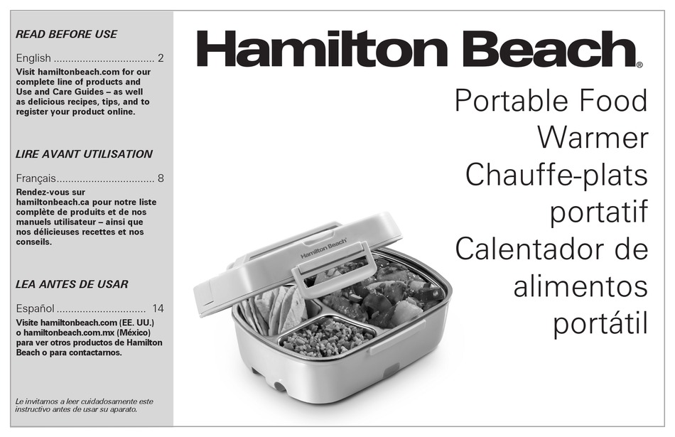 Manual de usuario del calentador de alimentos portátil Hamilton Beach 33105