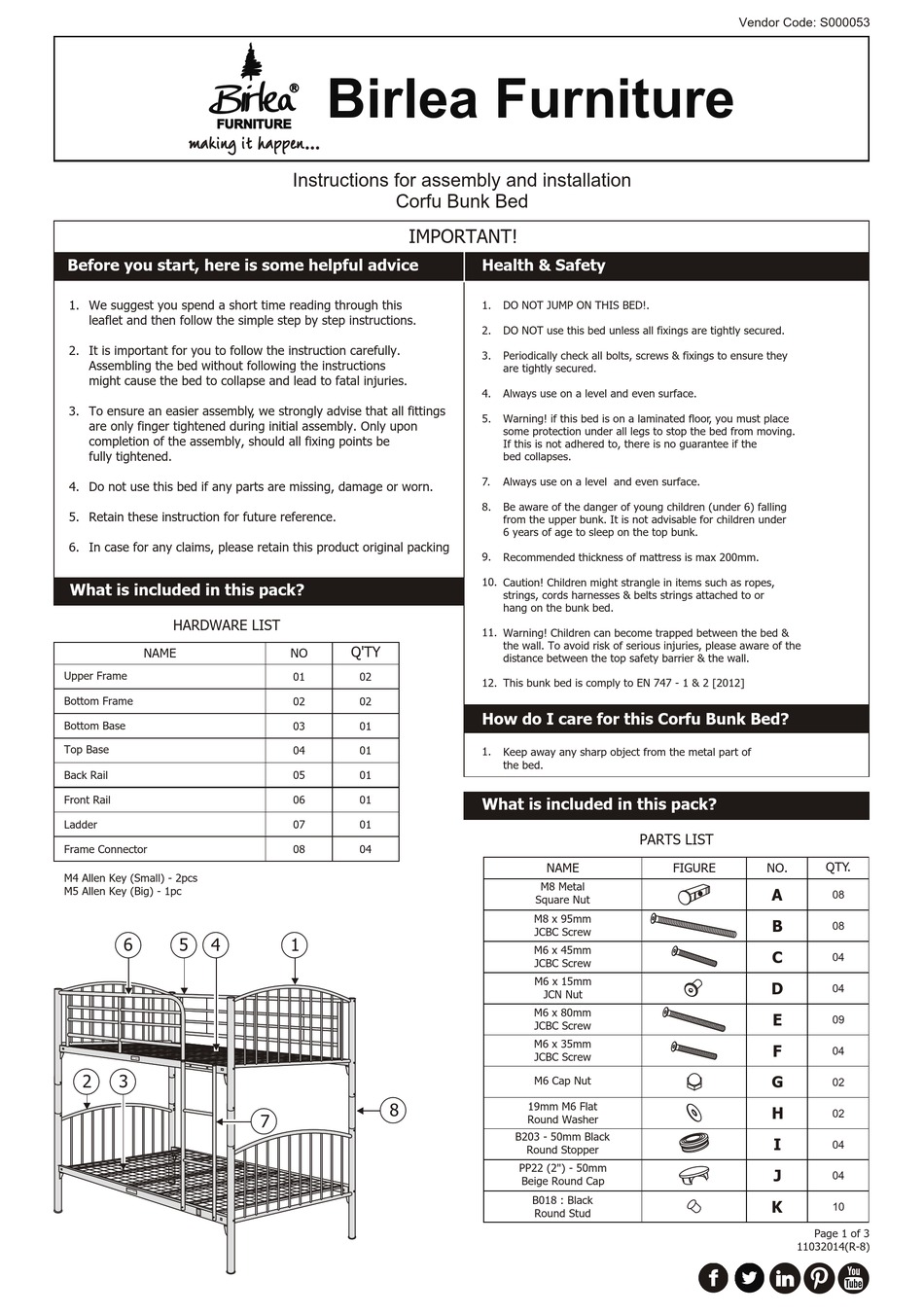BIRLEA CORFU BUNK BED ASSEMBLY INSTRUCTIONS Pdf Download ManualsLib