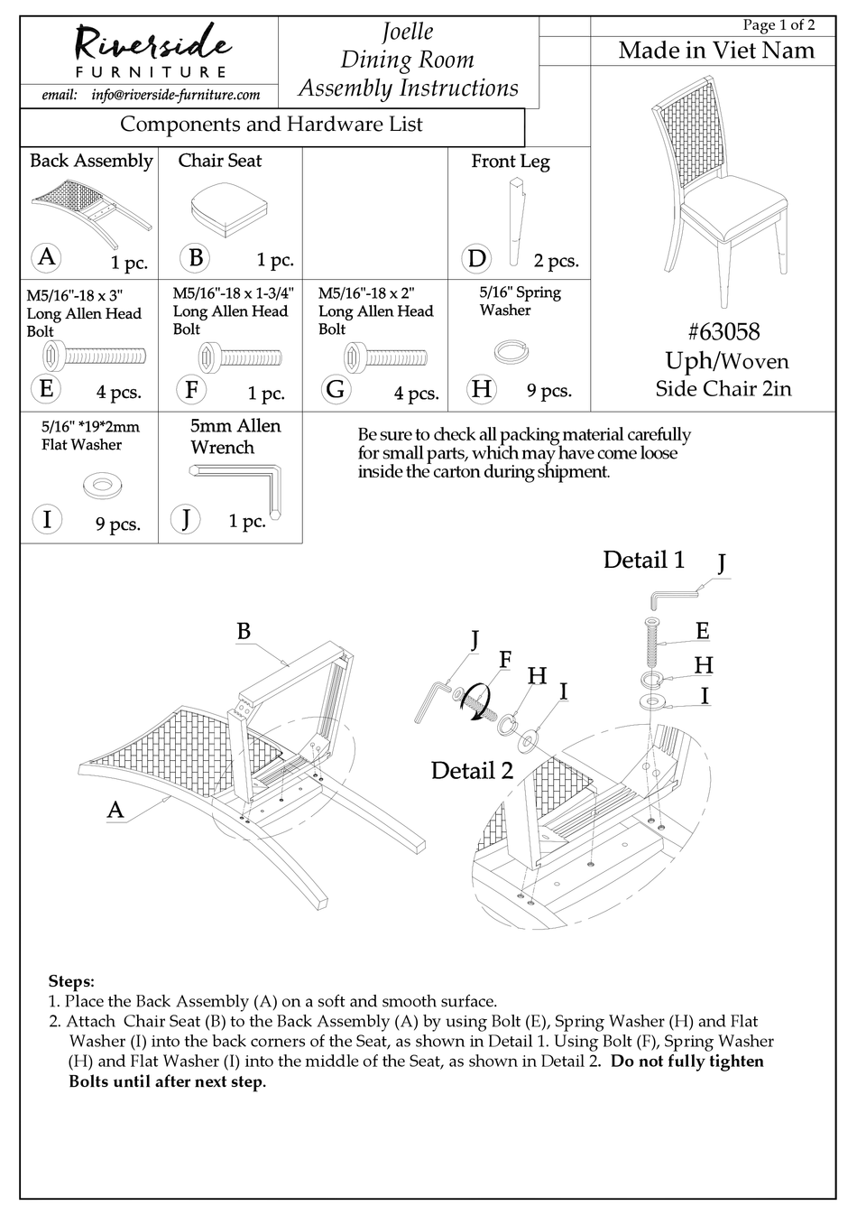 RIVERSIDE FURNITURE JOELLE ASSEMBLY INSTRUCTIONS Pdf Download ManualsLib