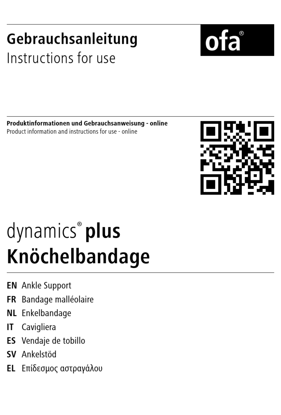 OFA DYNAMICS PLUS ANKLE SUPPORT INSTRUCTIONS FOR USE MANUAL Pdf