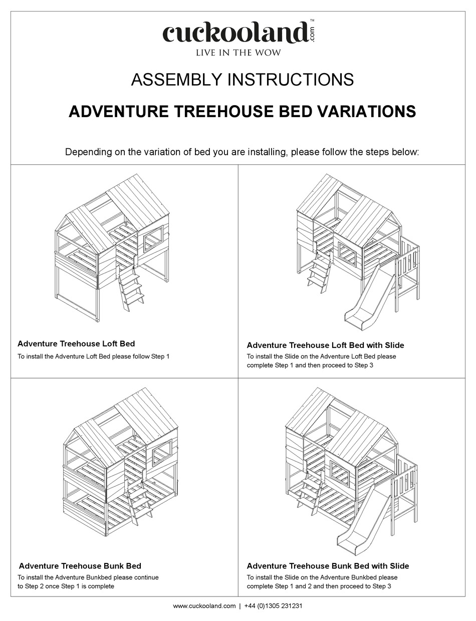 CUCKOOLAND ADVENTURE TREEHOUSE BED VARIATIONS ASSEMBLY INSTRUCTIONS