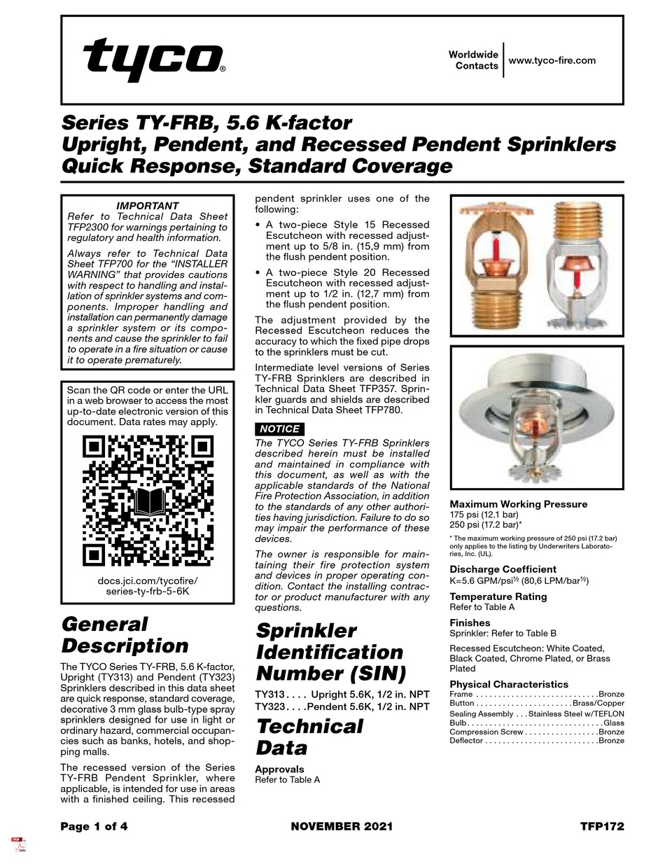 TYCO TY-FRB SERIES INSTRUCTION MANUAL Pdf Download | ManualsLib