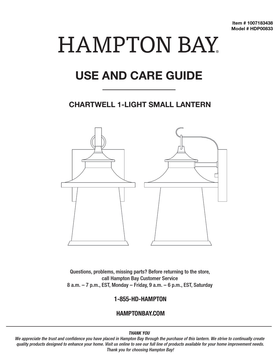 HAMPTON BAY HDP00833 USE AND CARE MANUAL Pdf Download ManualsLib