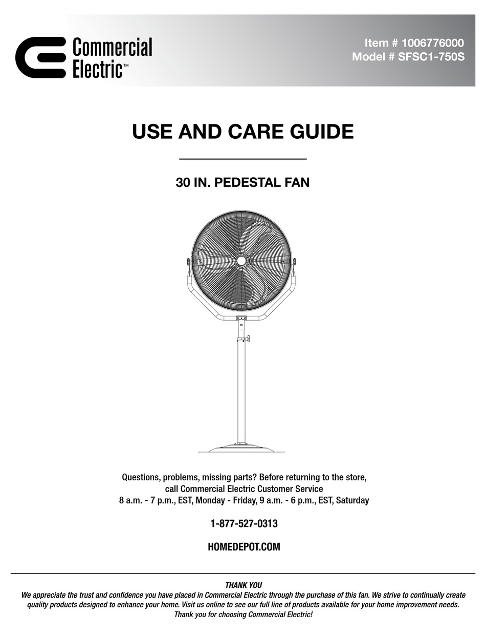 COMMERCIAL ELECTRIC SFSC1750S USE AND CARE MANUAL Pdf Download