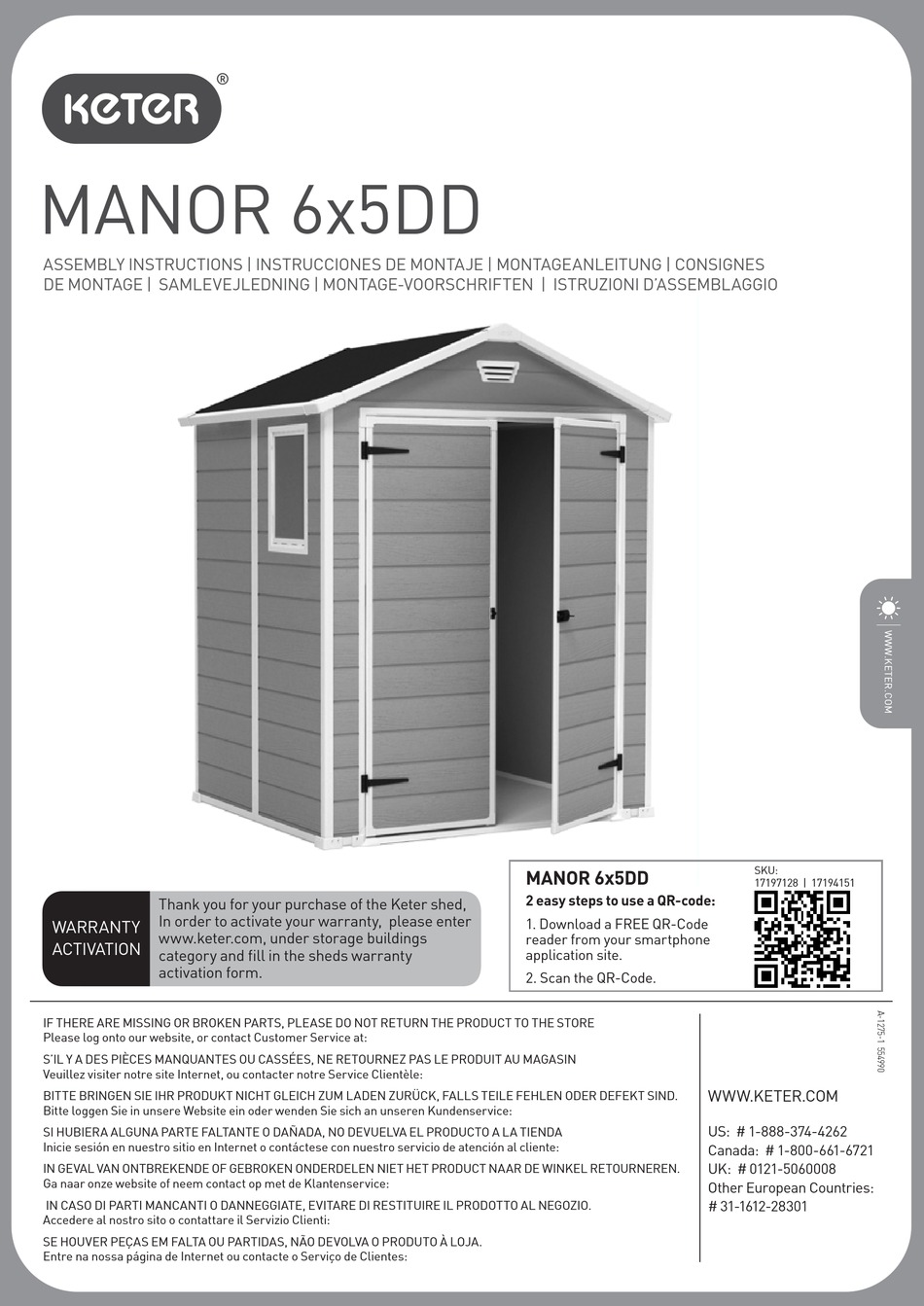 KETER MANOR 6 5DD SERIES ASSEMBLY INSTRUCTIONS MANUAL Pdf Download
