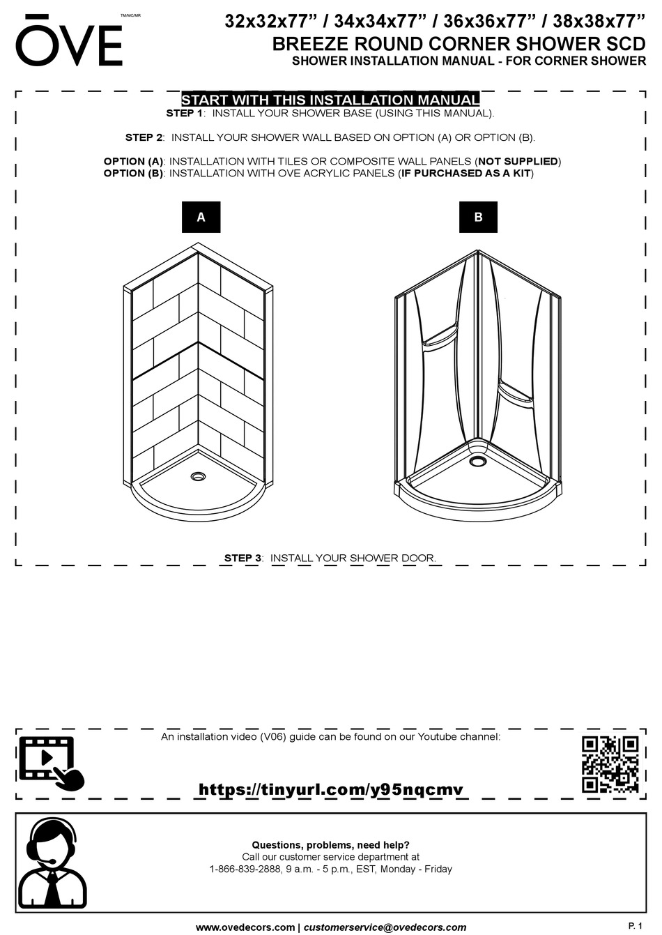 OVE BREEZE ROUND CORNER SHOWER SCD 32X32X77 INSTALLATION MANUAL Pdf