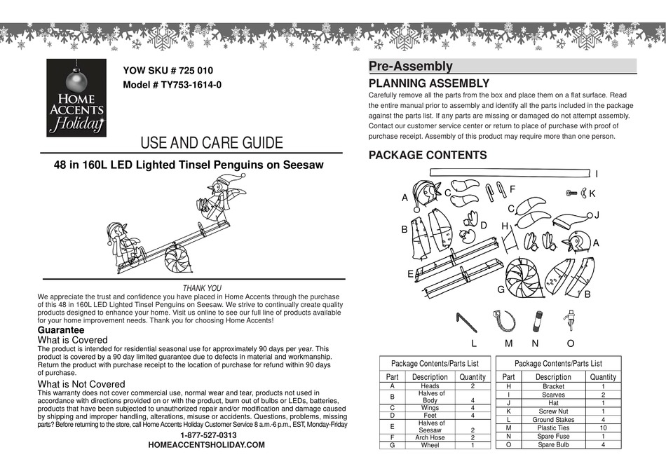 HOME ACCENTS HOLIDAY TY75316140 USE AND CARE MANUAL Pdf Download