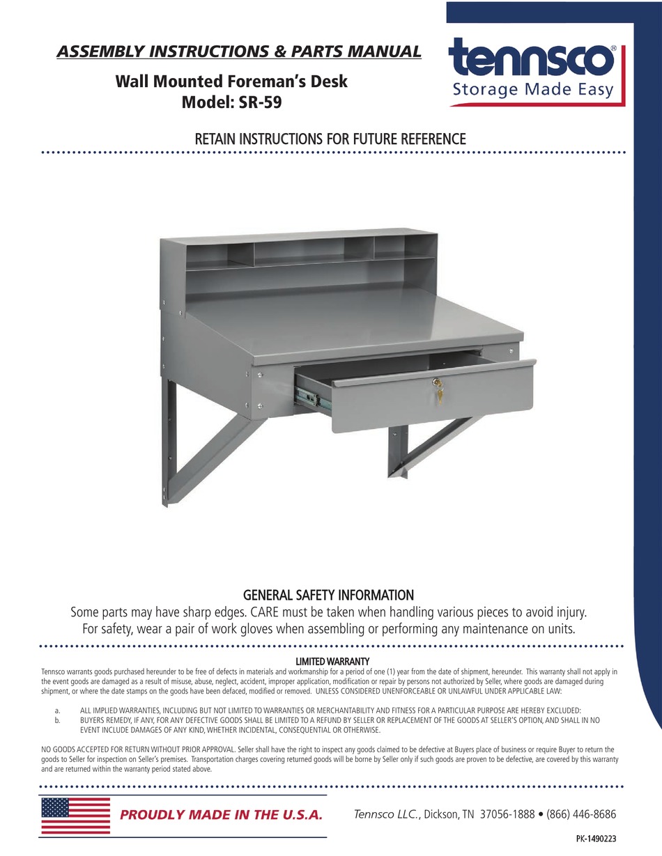 TENNSCO SR59 ASSEMBLY INSTRUCTIONS/PARTS MANUAL Pdf Download ManualsLib