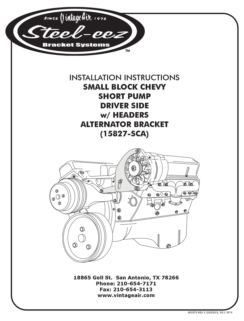 VINTAGE AIR STEELEEZ 15827SCA INSTALLATION INSTRUCTIONS MANUAL Pdf