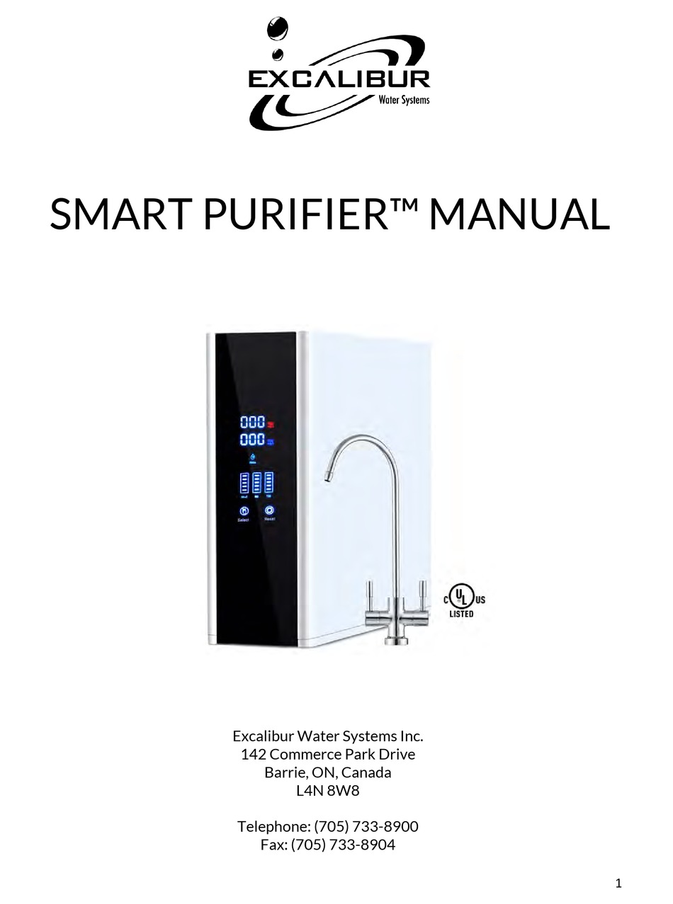 EXCALIBUR WATER SYSTEMS SMART PURIFIER BP500G MANUAL Pdf Download