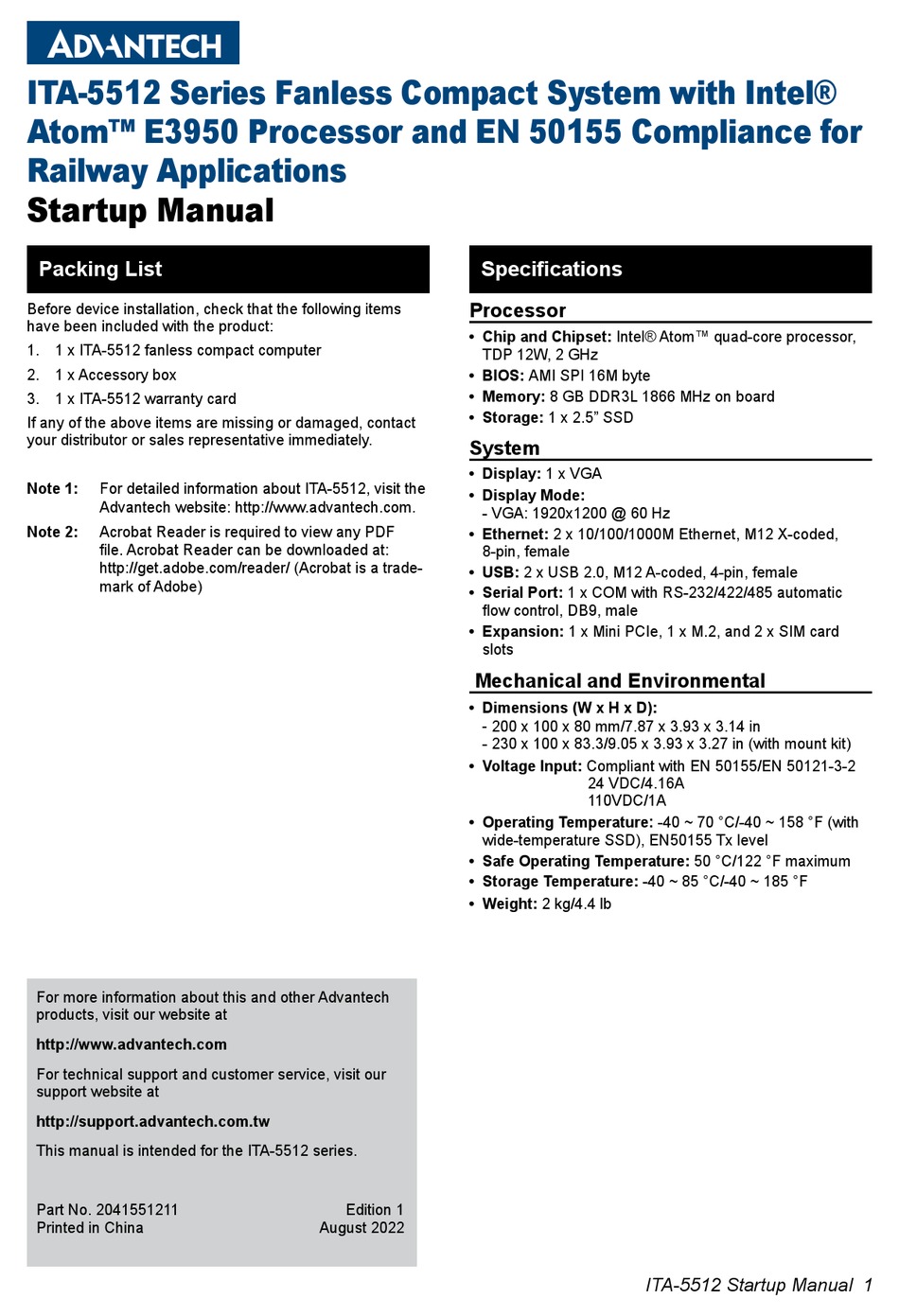 ADVANTECH ITA5512 SERIES STARTUP MANUAL Pdf Download ManualsLib