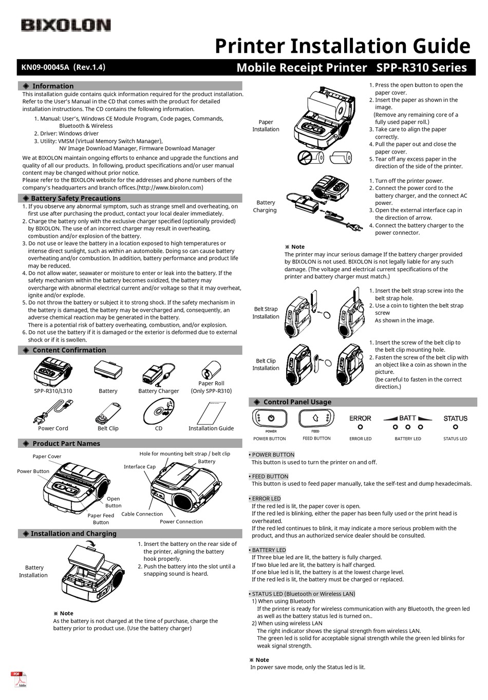 BIXOLON SPPR310 SERIES INSTALLATION MANUAL Pdf Download ManualsLib