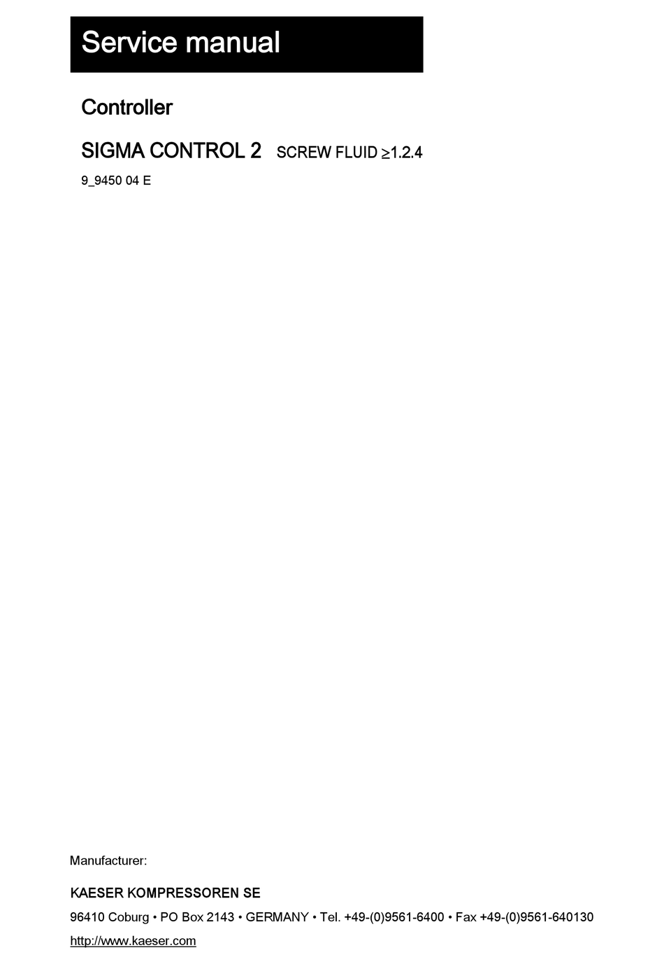 KAESER KOMPRESSOREN SIGMA CONTROL 2 SERVICE MANUAL Pdf Download