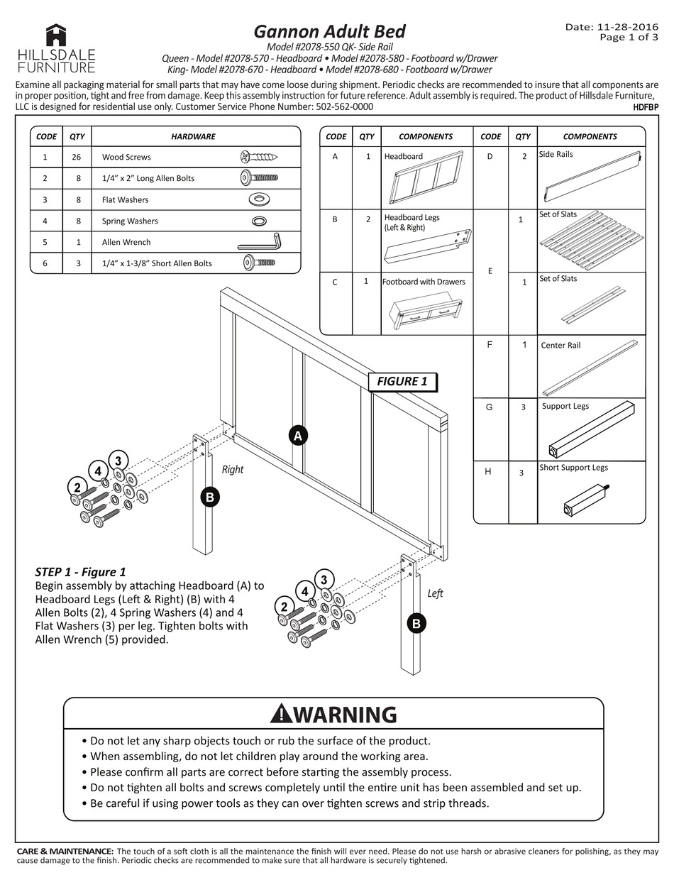 HILLSDALE FURNITURE GANNON 2078550 ASSEMBLY INSTRUCTIONS Pdf Download
