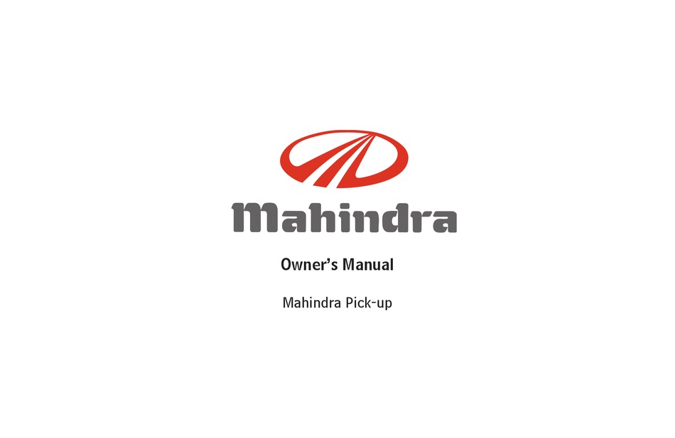 MAHINDRA PICK-UP OWNER'S MANUAL Pdf Download | ManualsLib