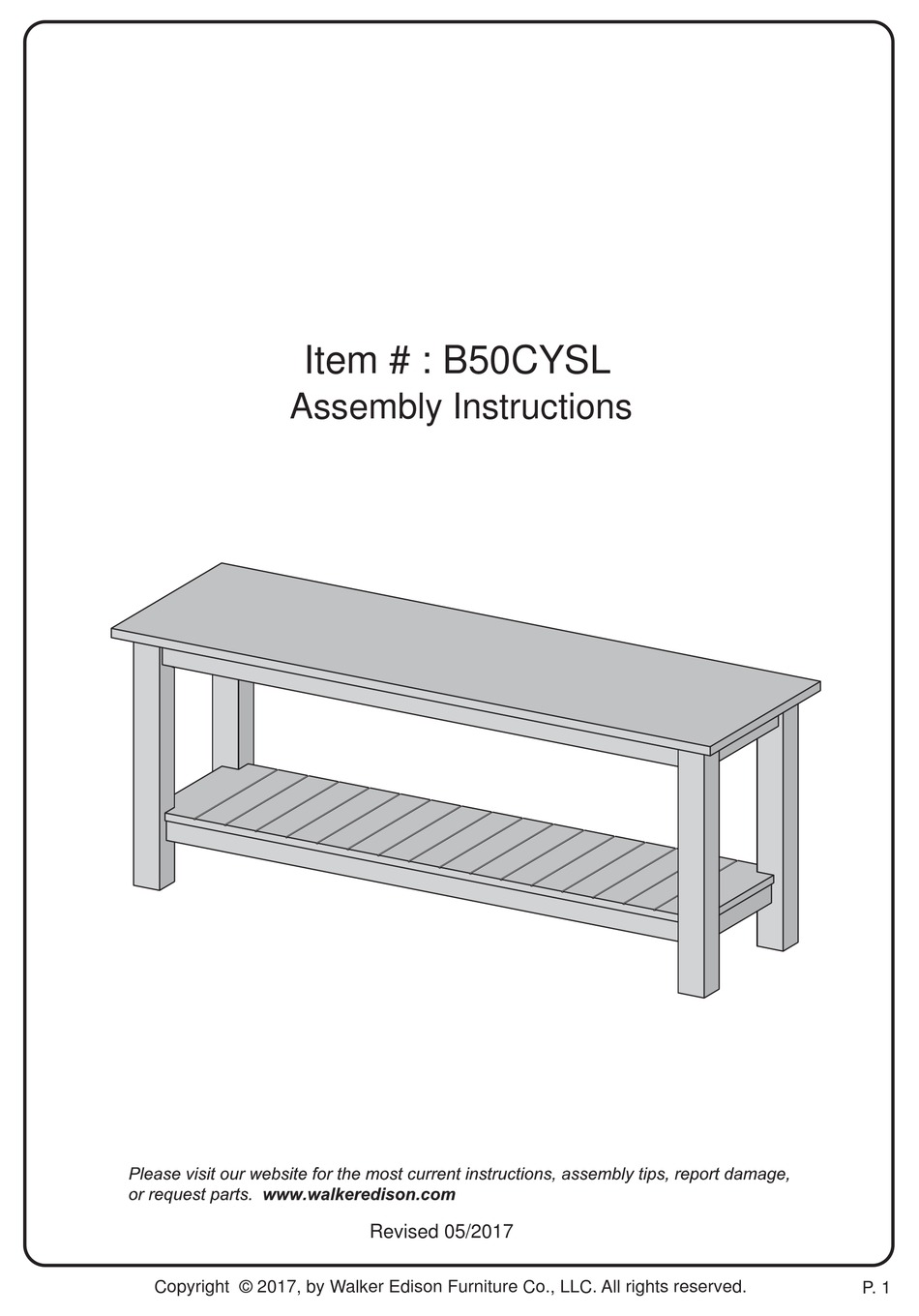 WALKER EDISON B50CYSL ASSEMBLY INSTRUCTIONS MANUAL Pdf Download ...