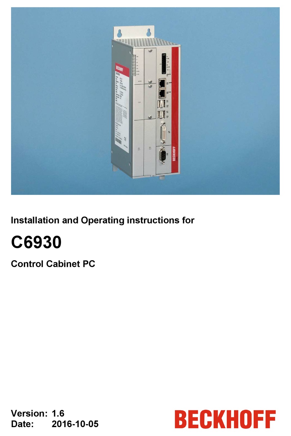 BECKHOFF C6930 INSTALLATION AND OPERATING INSTRUCTIONS MANUAL Pdf ...